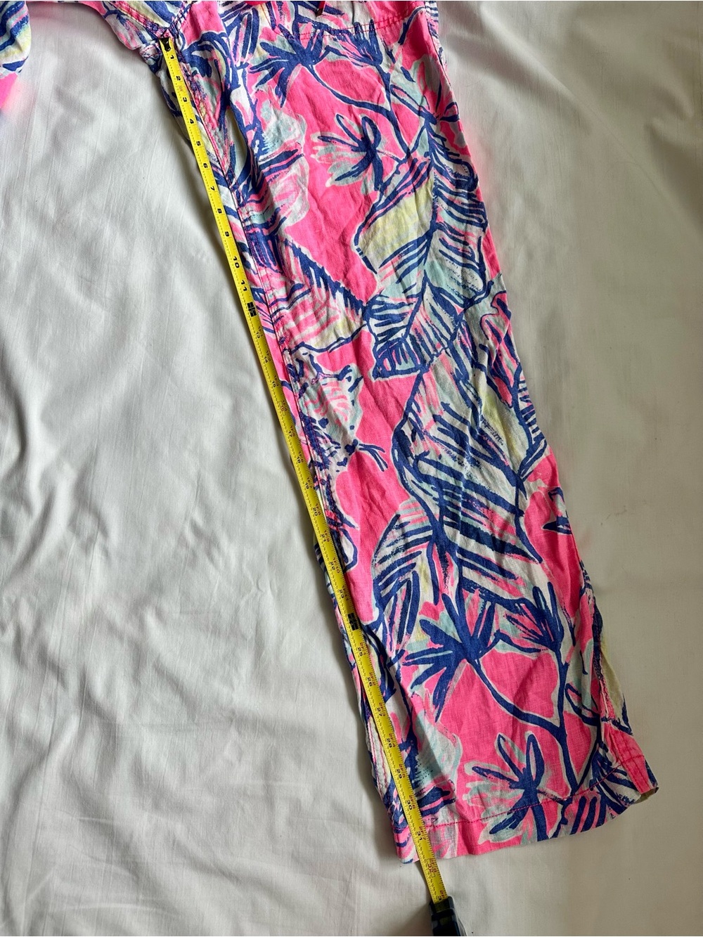 Lilly Pulitzer Pink Tropical Leaf 100% Linen Trouser Pants with Drawstring - Picture 10 of 12